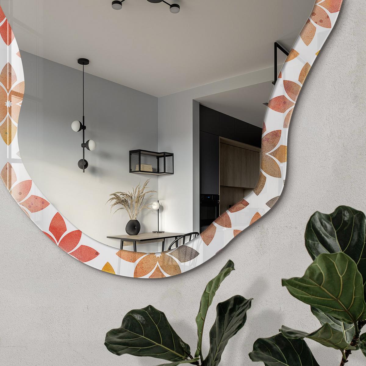 SPIEGEL 90x45 cm asymmetrisch mit Druck - Blumenmuster - Transparent, Glas (45/90/0.4cm) - TULUP