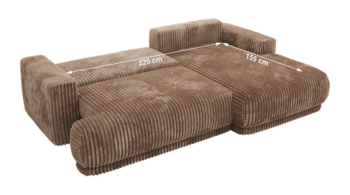 ECKSCHLAFSOFA RINA L Braun Cord - rechts - Schwarz/Braun, Kunststoff/Textil (170/267cm) - MKS