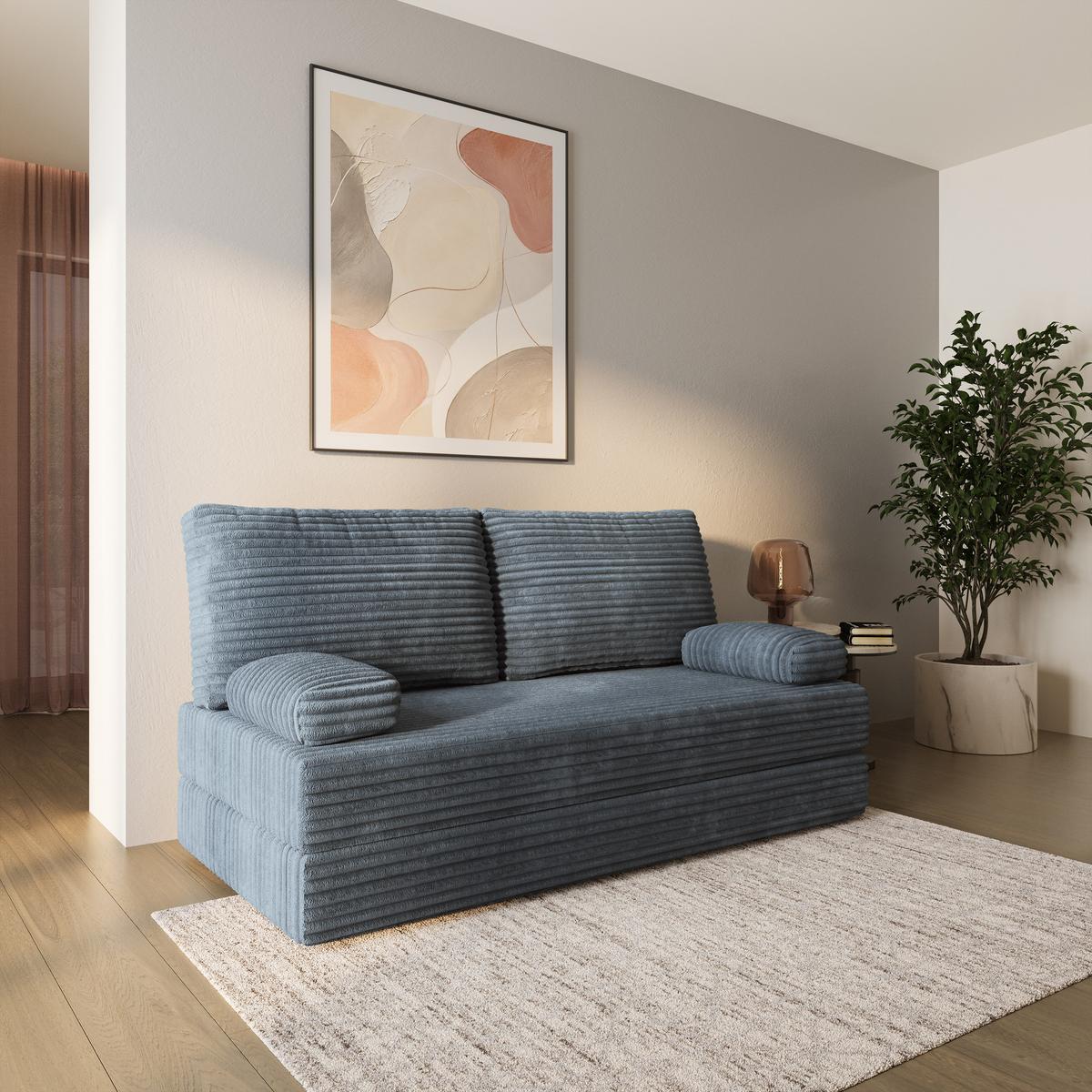 BETTSOFA SILAR aus Schaumstoff Kordstoff Grau Schlaffunktion - Blaugrau, Textil (170/86/80cm) - MASSENO