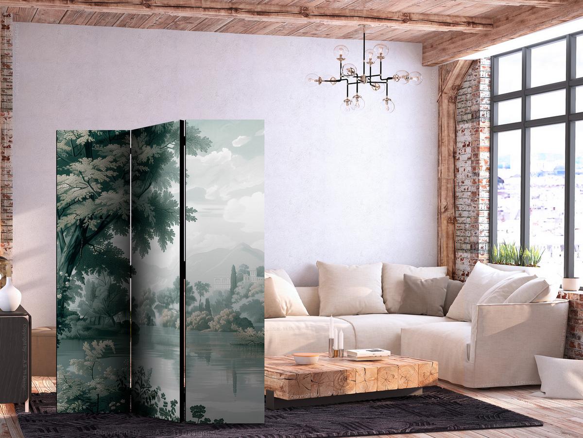 PARAVENT Einseitig Bedruckter 3-tlg 135x172 cm Landschaft mit Park - Grün, Holz/Textil (135/172/3cm) - Muralo
