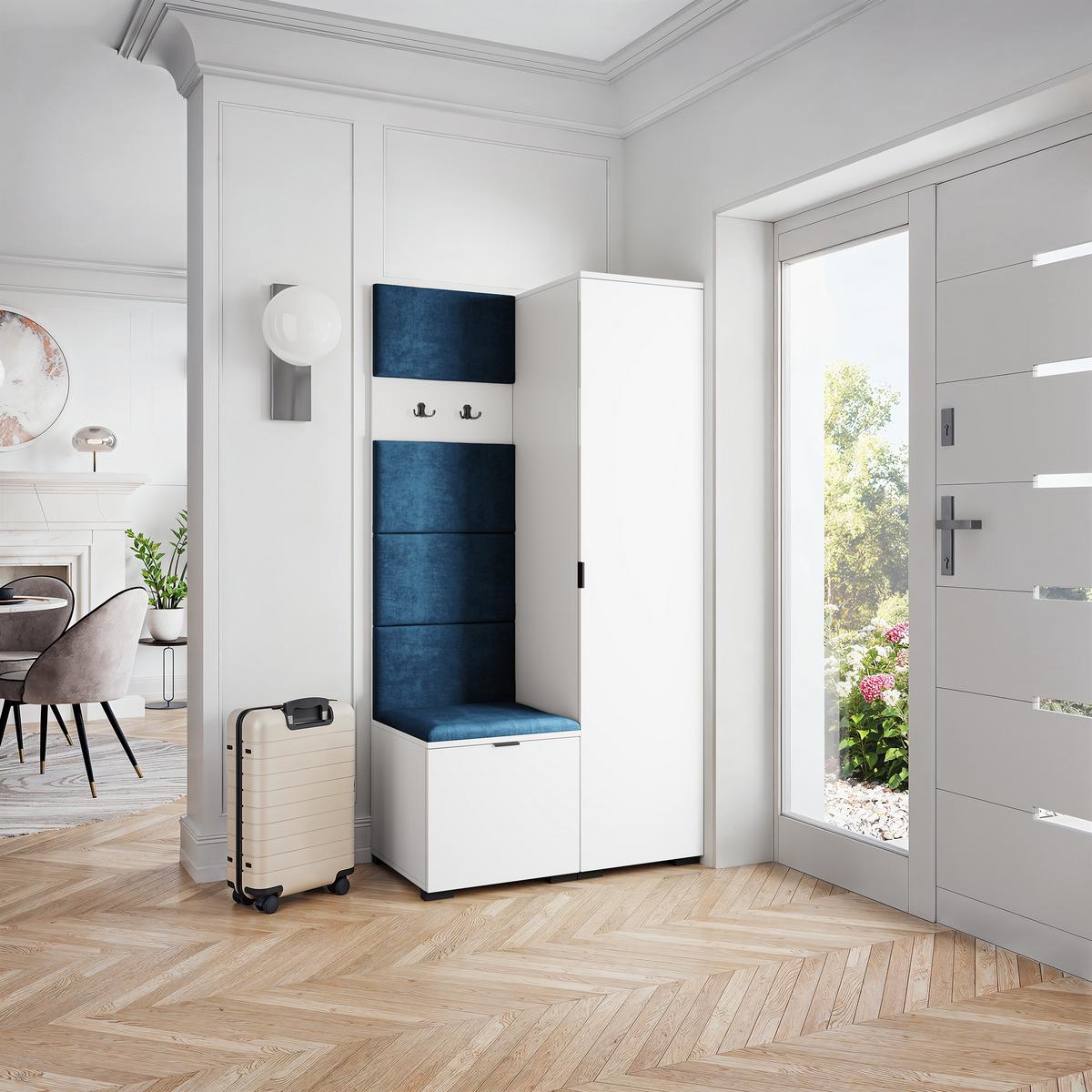 GARDEROBENSCHRANK LORI 95/181/51 cm Modern Garderobe-Set Weiß - Blau/Weiß, Holzwerkstoff (95/181/51cm) - MASSENO