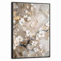 LEINWAND Bilder mit Rahmen - Blumen - Weiß - Gold - Beige - Luxus - 50x70 - Greige, Textil (50/70cm) - MuchoWow