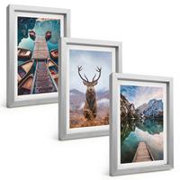 BILDER SET 3er Set - 20x30 cm Silberner Rahmen - Seeboote Hirsche Berge - Silberfarben, Kunststoff (20/30cm) - TULUP