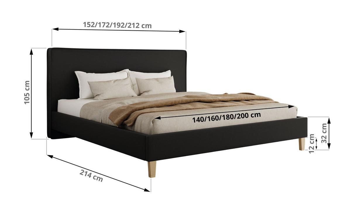 POLSTERBETT LUMARO CLASSIC 200/200 - Schwarz Kunstleder - Matratze Pocket - Schwarz/Kernbuche, Holz/Textil (200/200cm) - MKS