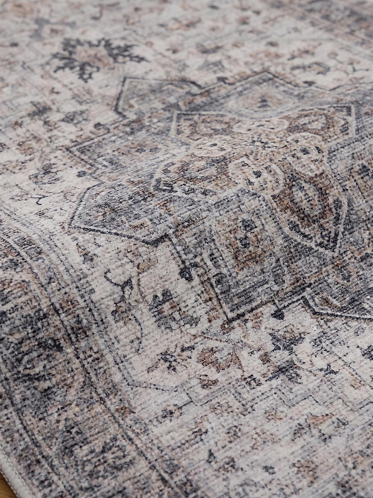 LÄUFER waschbar, mit Medaillon, VERNANTE in Beige-Grau, 80 x 250 cm - Beige, Textil (80/250cm) - KADIMA DESIGN