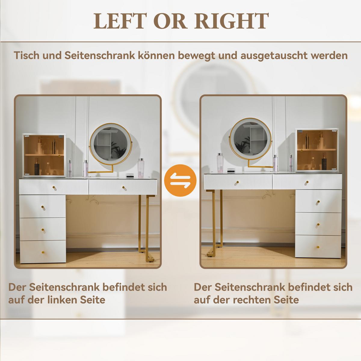SCHMINKTISCH Weiß mit led-spiegel & glasplatte - Weiß, Holzwerkstoff (120/115/45cm) - Urban Meuble