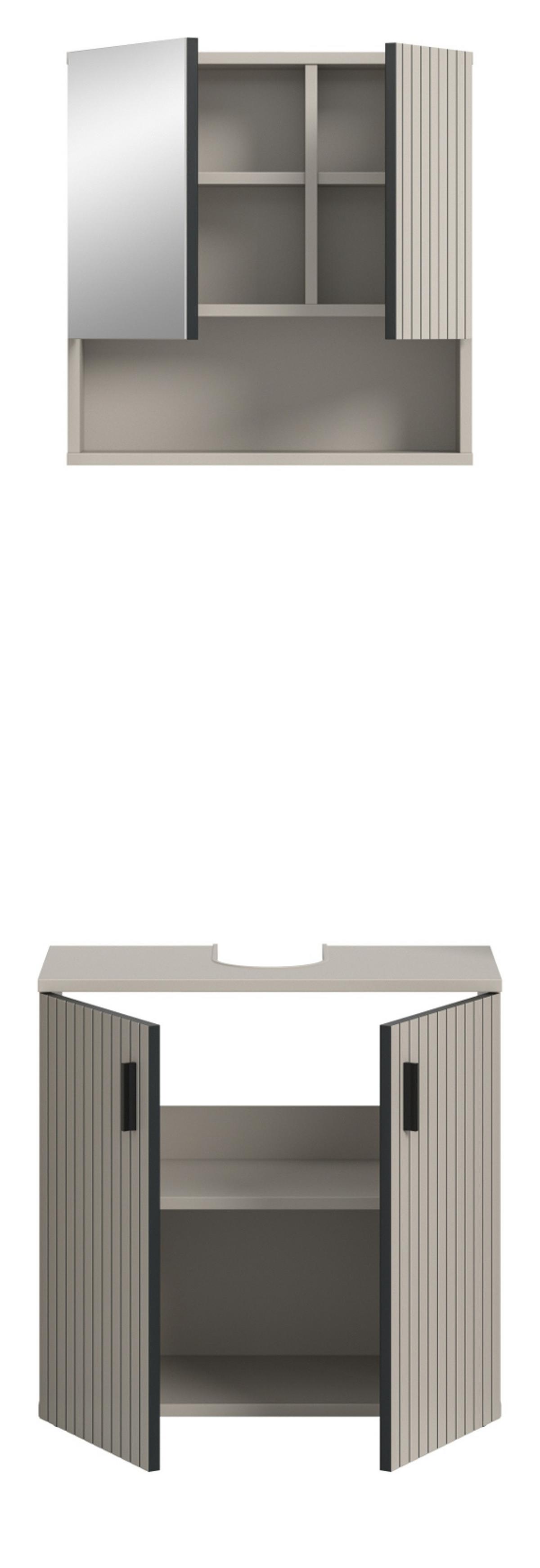 BADMÖBEL-SET Kaschmir 2-teilig 60 cm, Badkombination in modernem Design - Kaschmir/Schwarz, Glas/Holzwerkstoff (60/180/30cm) - Inn.Furn