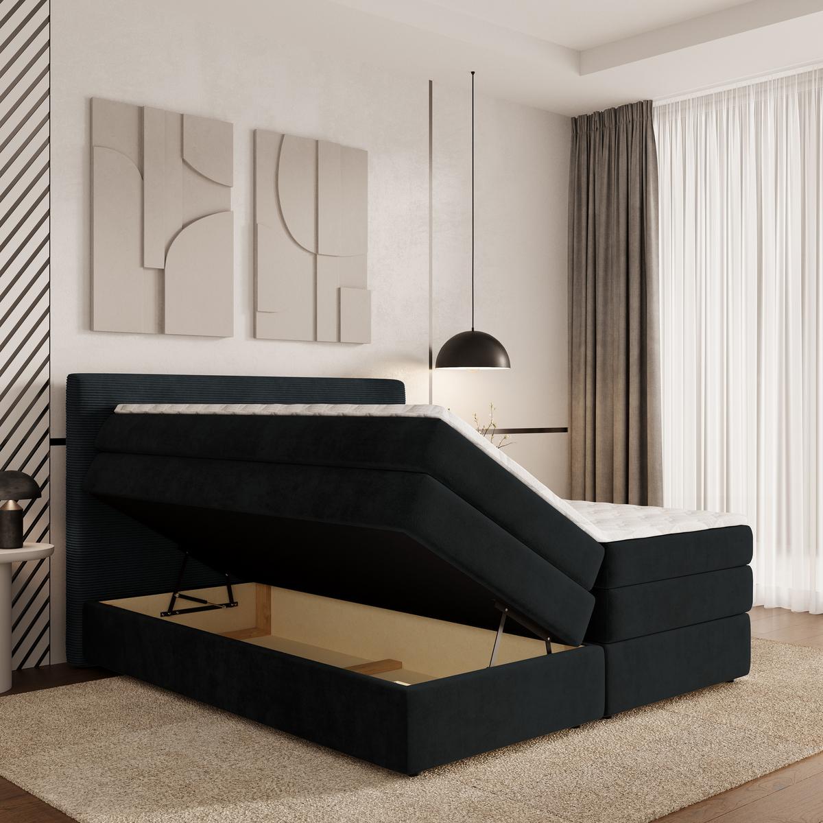 BOXSPRINGBETT MATERN 160x200 cm mit Matratze und Topper - Schwarz - Schwarz, Holz (160/200cm) - MASSENO