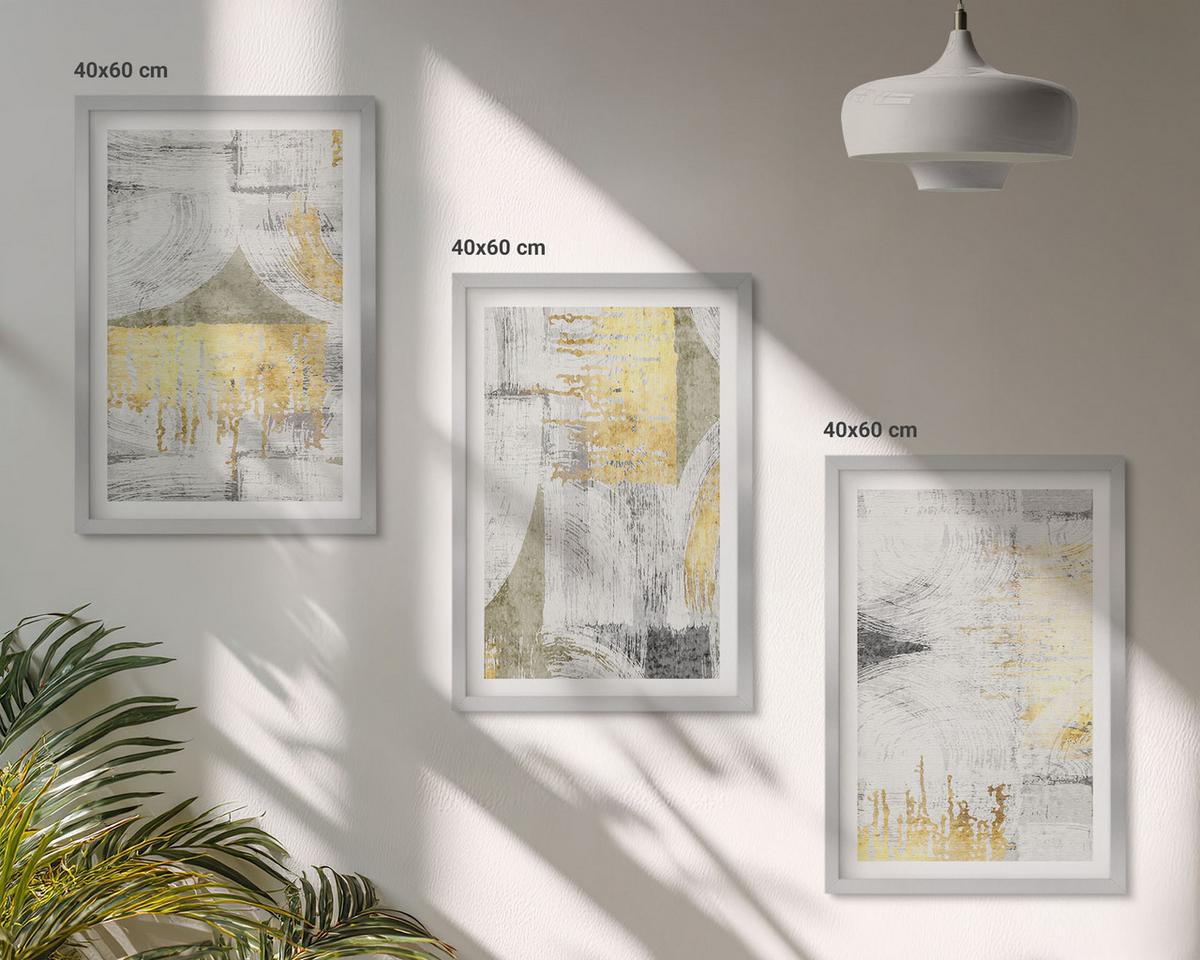BILDER SET 3er Set - 40x60 cm Silberner Rahmen - Abstrakte modische Malereimuster - Silberfarben, Kunststoff (40/60cm) - TULUP