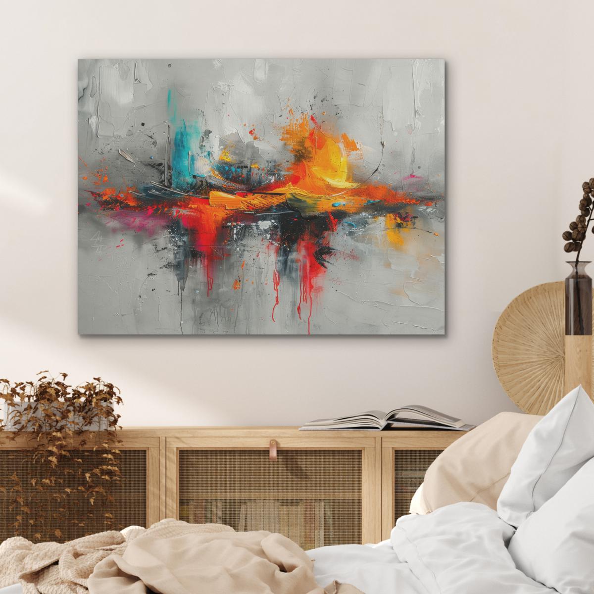AKUSTIKBILD Moderne Kunst - Orange - Grau - Abstrakt Gemälde 80x60 cm - Hellgrau, Kunststoff (80/60/0.9cm) - MuchoWow