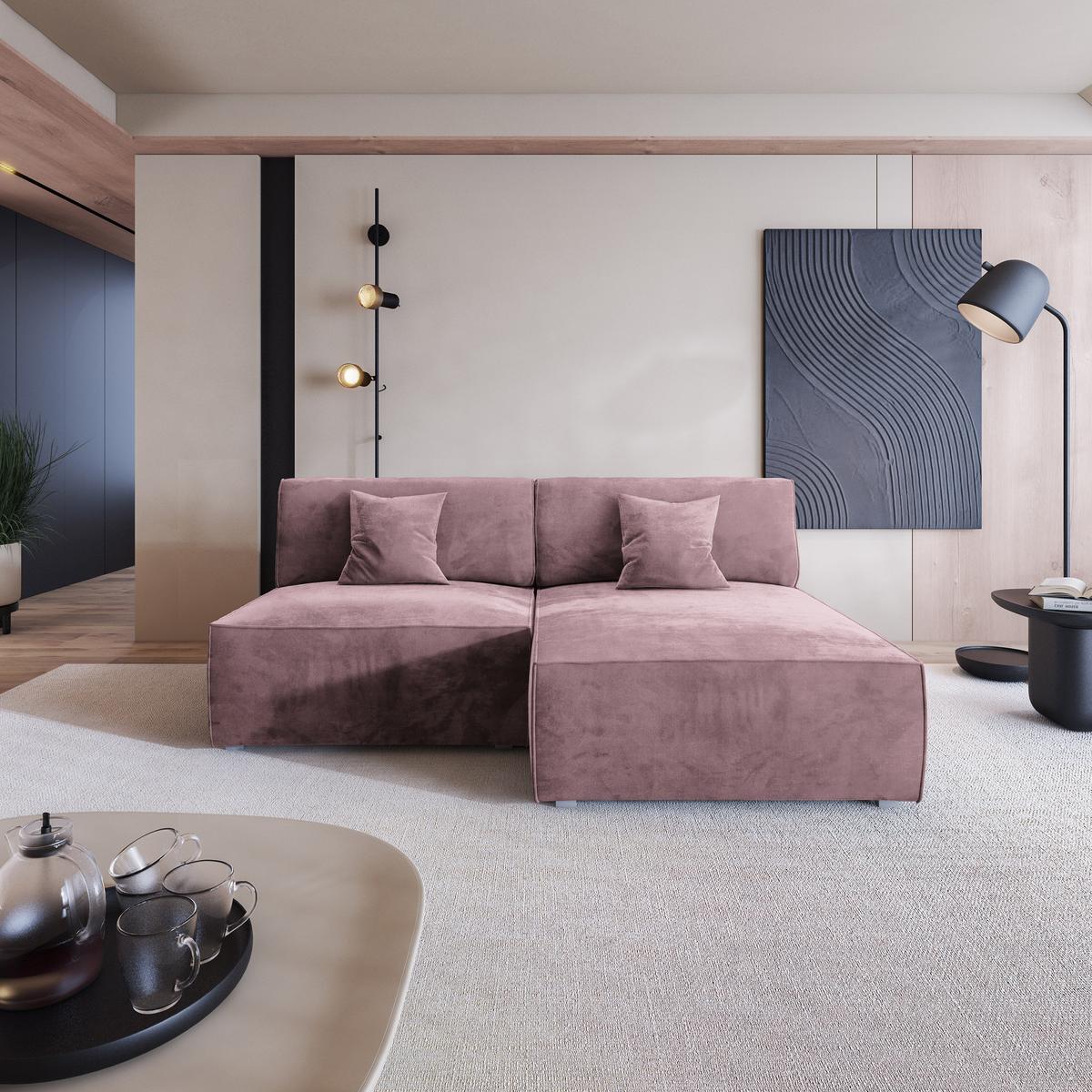 ECKSOFA FIORO M Lila Velours-Stoff mit Schlaffunktion - Lila/Grau, Holz/Kunststoff (204/148cm) - MASSENO