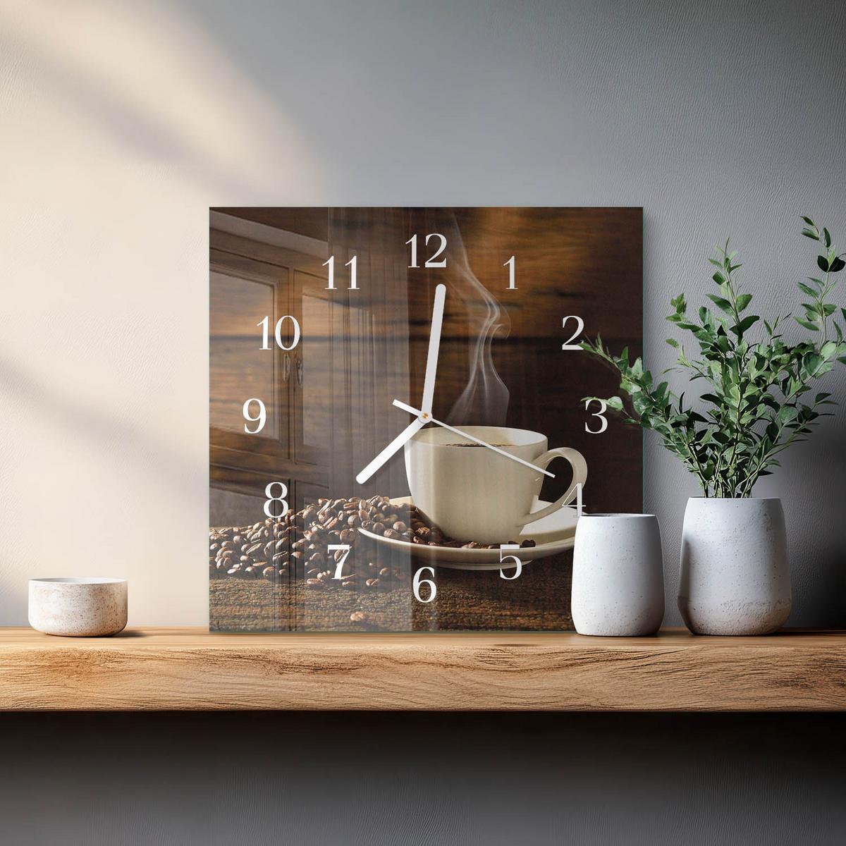 WANDUHR aus Glas 30x30 cm - Kaffee - Braun, Glas (30/30/0.4cm) - TULUP