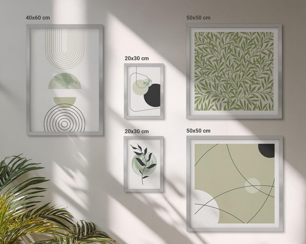 BILDER SET 5er Set - 50x50 cm & 20x30 cm & 40x60 cm Silberner Rahmen - Abstrakte Pflanzenmotive - Silberfarben, Kunststoff (40/60cm) - TULUP