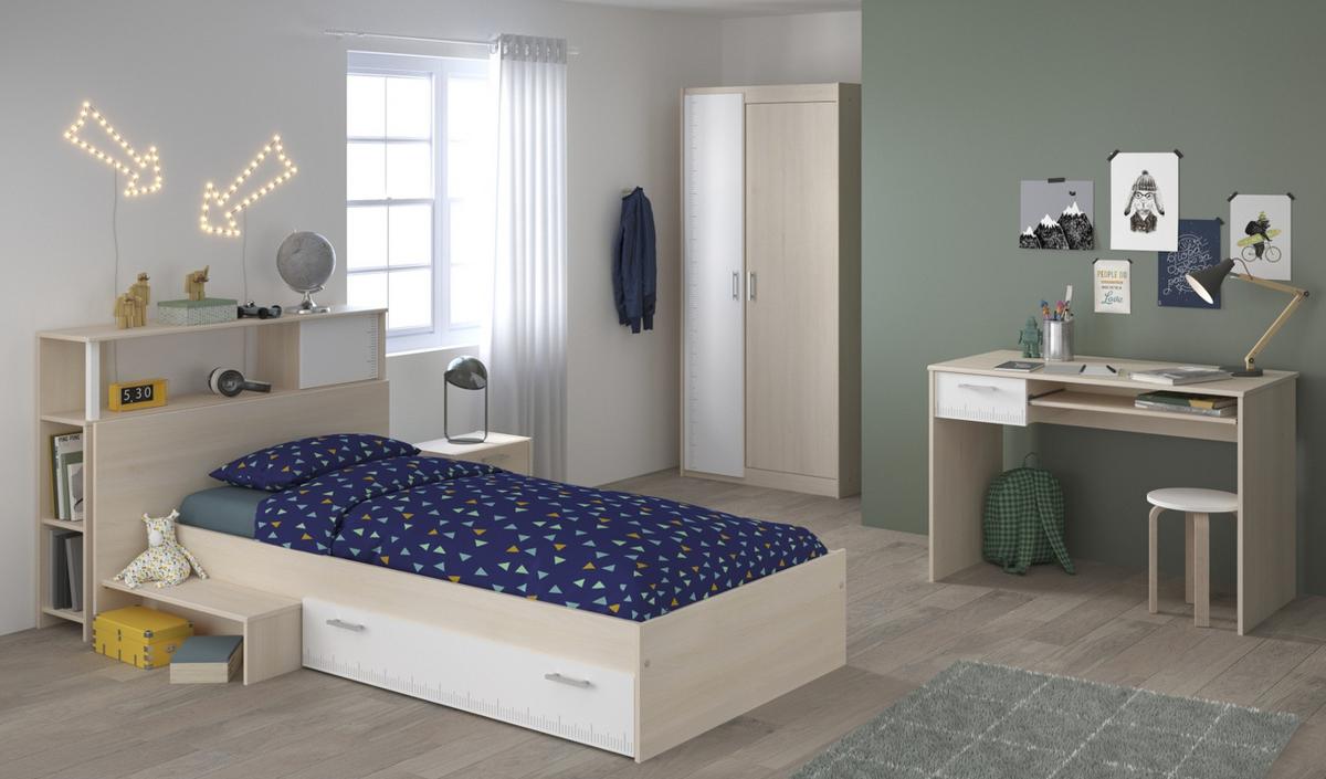 KINDERZIMMER Jugendzimmer Komplett-Set 5-tlg. Kleiderschrank Schreibtisch Bett 90x200 - Silberfarben/Weiß, Holz/Holzwerkstoff (203/180/123cm) - Parisot Meuble