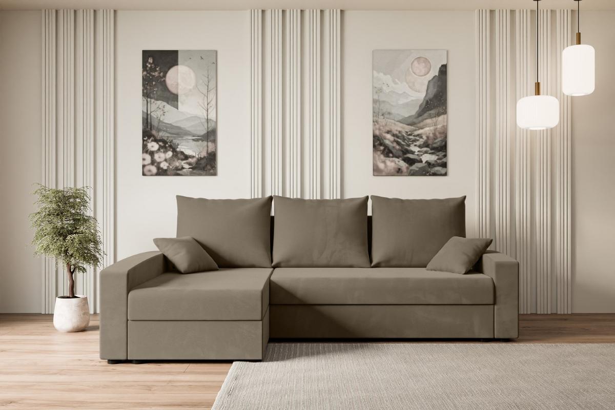 ECKSOFA mit Schlaffunktion und Bettkasten ALESIA-L 231x140x90 cm Braun Velours - Silberfarben/Braun, Holzwerkstoff/Kunststoff (231/140cm) - ALTDECOR