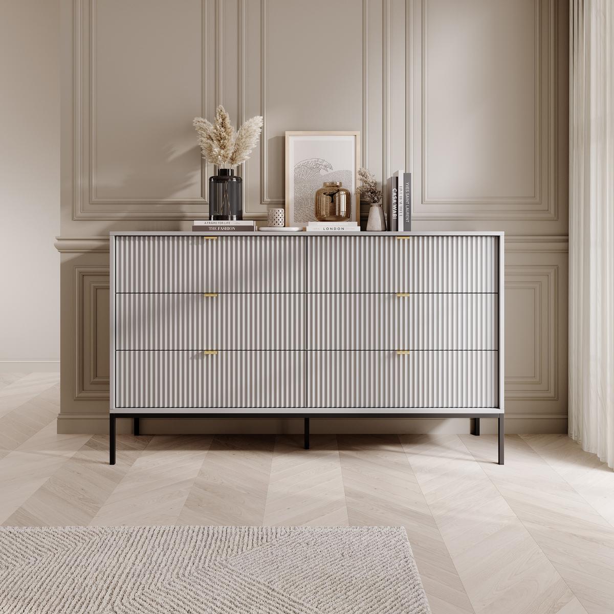 SIDEBOARD STELLARE 154/91/39 cm mit 6 Schubladen Grau - Grau, Holzwerkstoff (154/91/39cm) - MASSENO