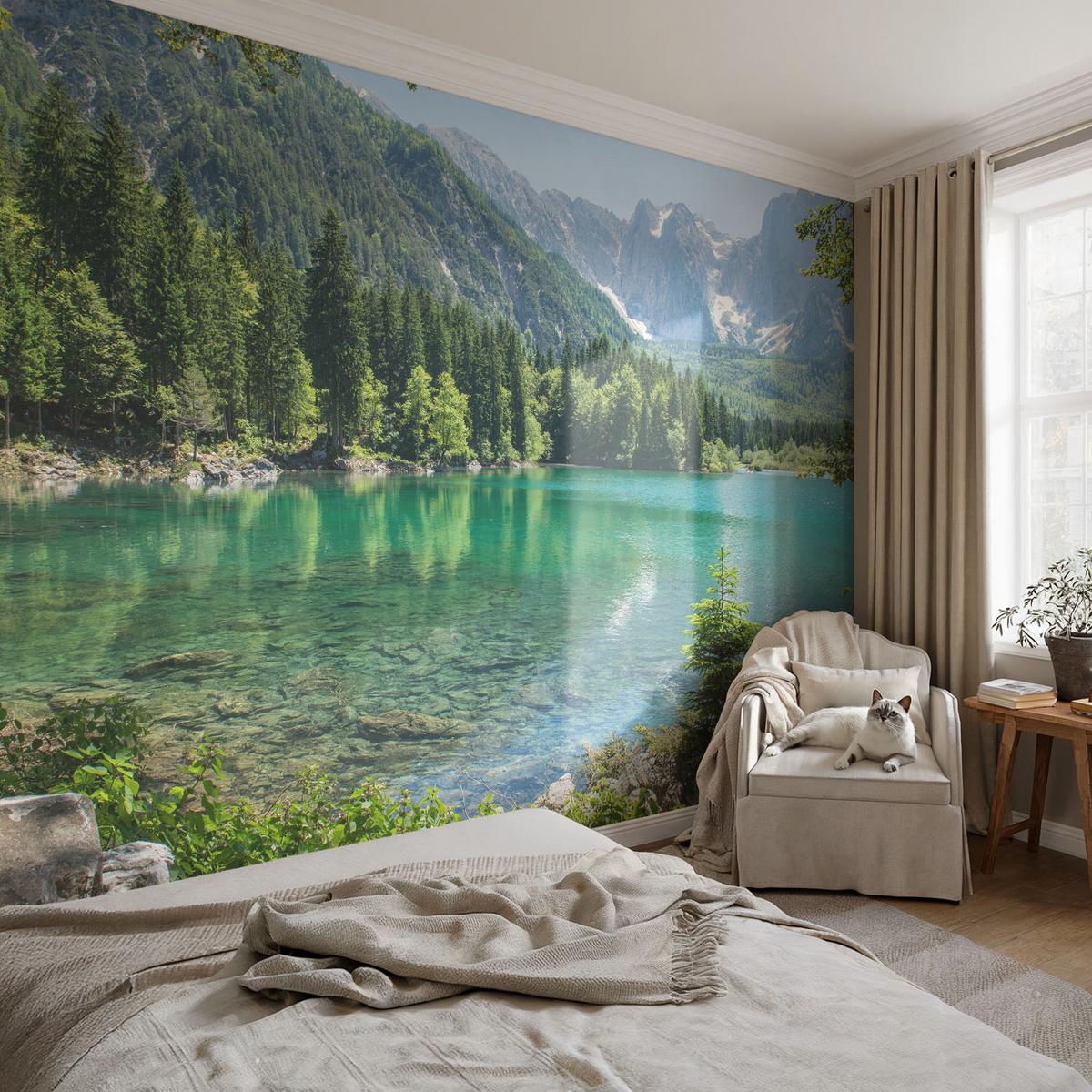 FOTOTAPETE 250x250 cm - Grüner See - Grün, Textil (250/250cm) - Wallfluent