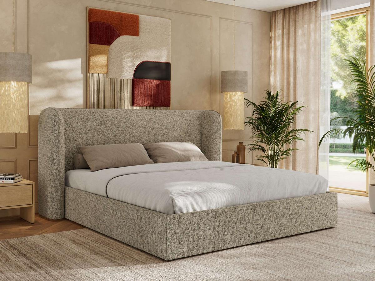 POLSTERBETT EMORA CLASSIC 200/200 - Dunkelbeige Strukture - Multipocket-Matratze - Sandfarben, Textil (200/200cm) - MKS