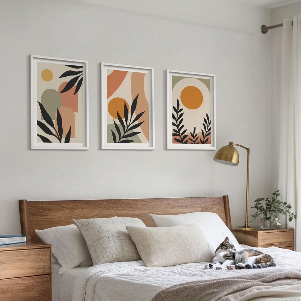 BILDER SET 3er Set - 40x60 cm Weißer Rahmen - Abstrakte Pflanzenformen - Weiß, Kunststoff (40/60cm) - TULUP