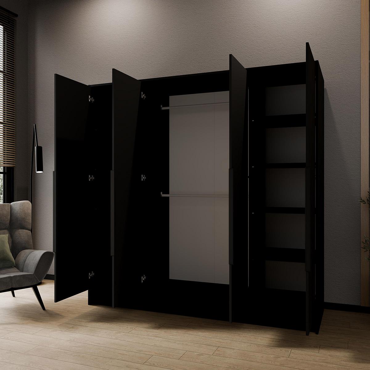 DREHTÜRENSCHRANK Pavia ohne Spiegel, Schwarz mit mit schwarzen Griffen, 200 cm - Schwarz, Holzwerkstoff (200/200/51cm) - Beautysofa