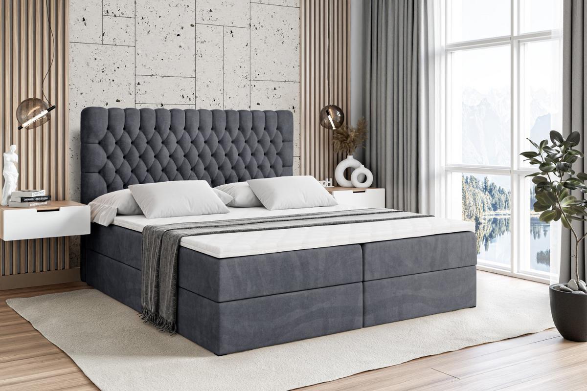 BOXBETT mit Matratze H4 und Lattenrost - SERENE - 140x200 - H4 - Dunkelgrau - Dunkelgrau, Holzwerkstoff (140/200cm) - ALTDECOR