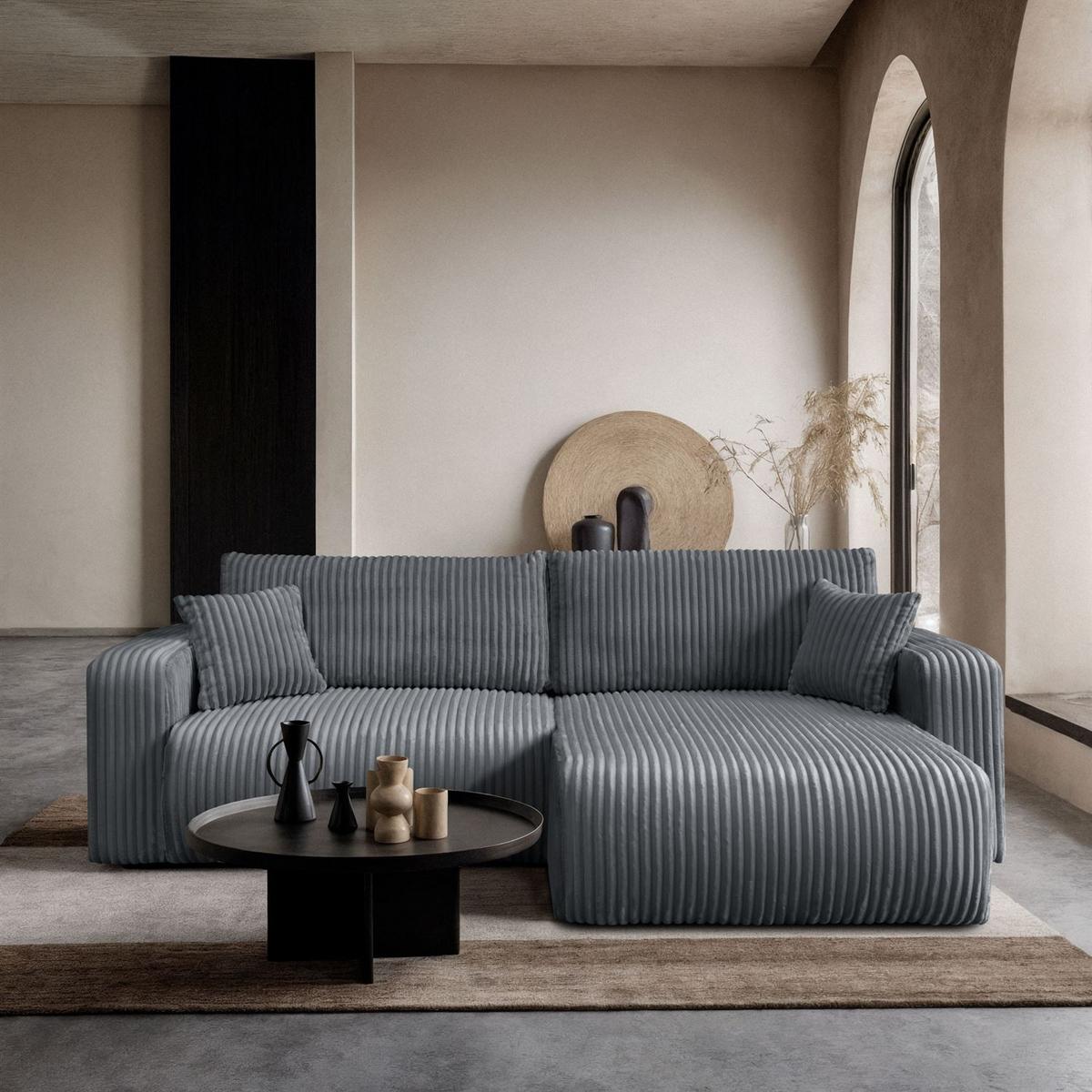 ECKSOFA MOVE mit Schlaffunktion und Bettkasten, Tilia 85 - Dunkelgrau, Textil (247/143cm) - Lookway