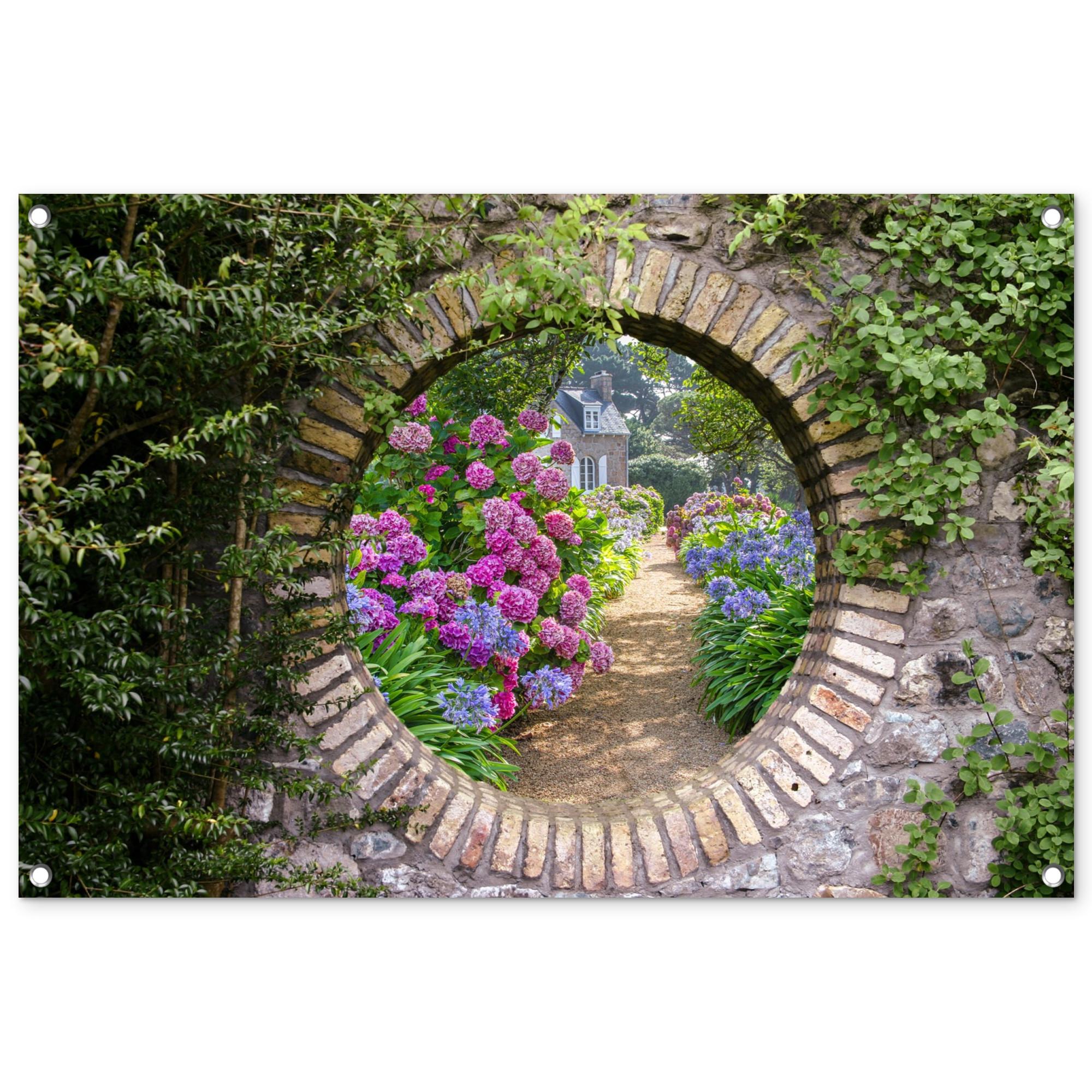 GARTENPOSTER Transparent - Blumen - Hortensie - Sommer Gartendeko 90x60 cm - Graubraun, Kunststoff (90/60/0.2cm) - OnlyWow