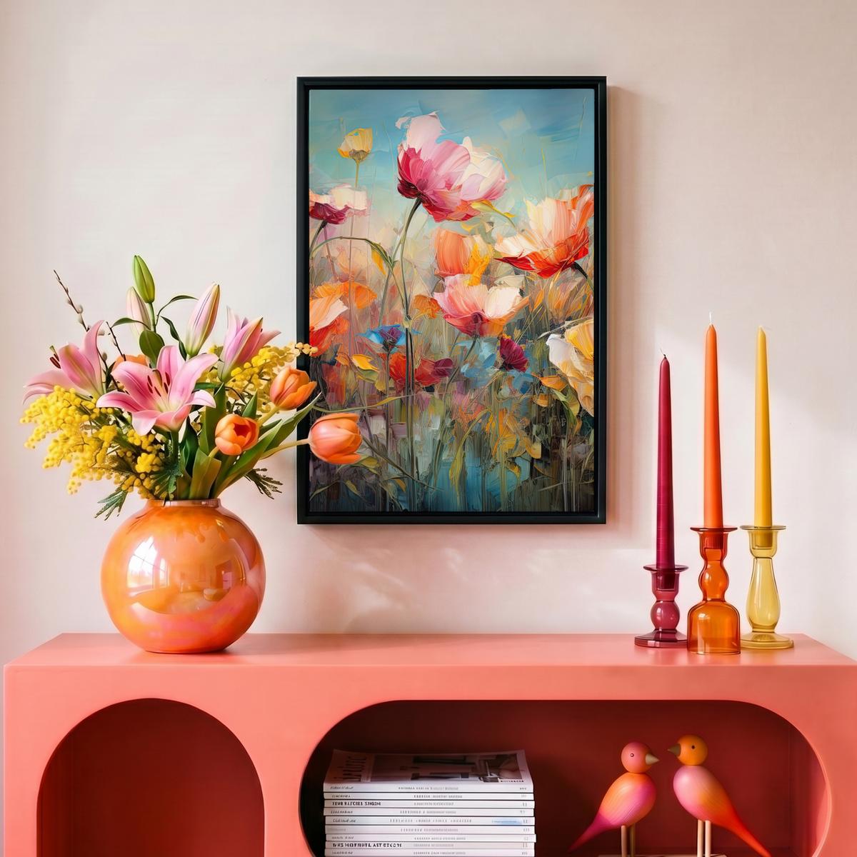 LEINWAND Bilder mit Rahmen - Blumen - Aquarell - Kunst - Botanisch - Natur - 20x30 - Orange, Textil (20/30cm) - MuchoWow