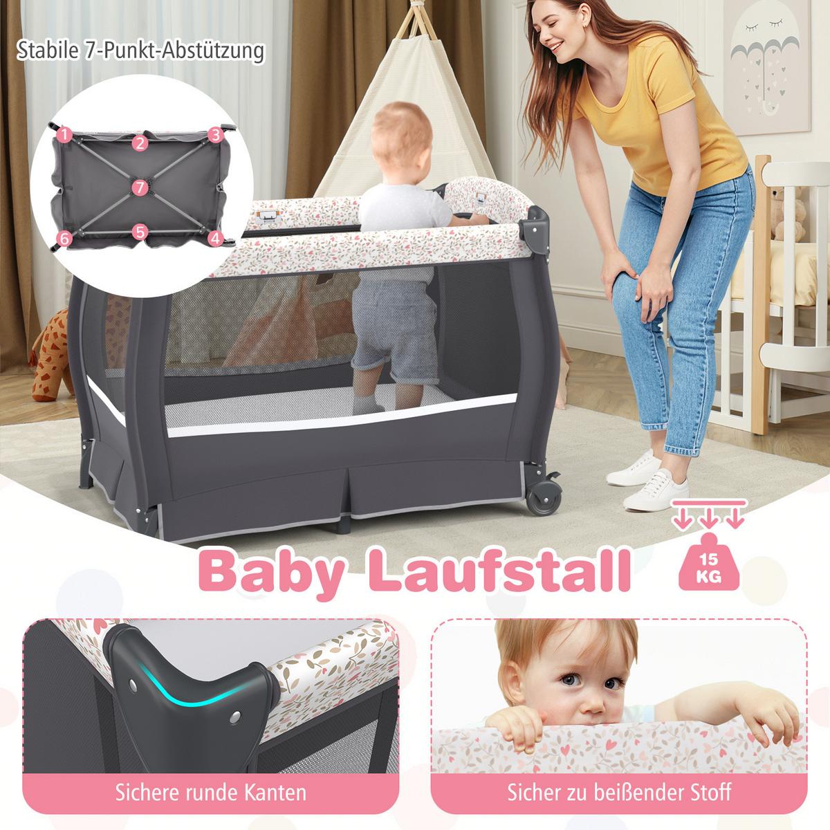 BABYBETT Grau - Grau, Textil - COSTWAY