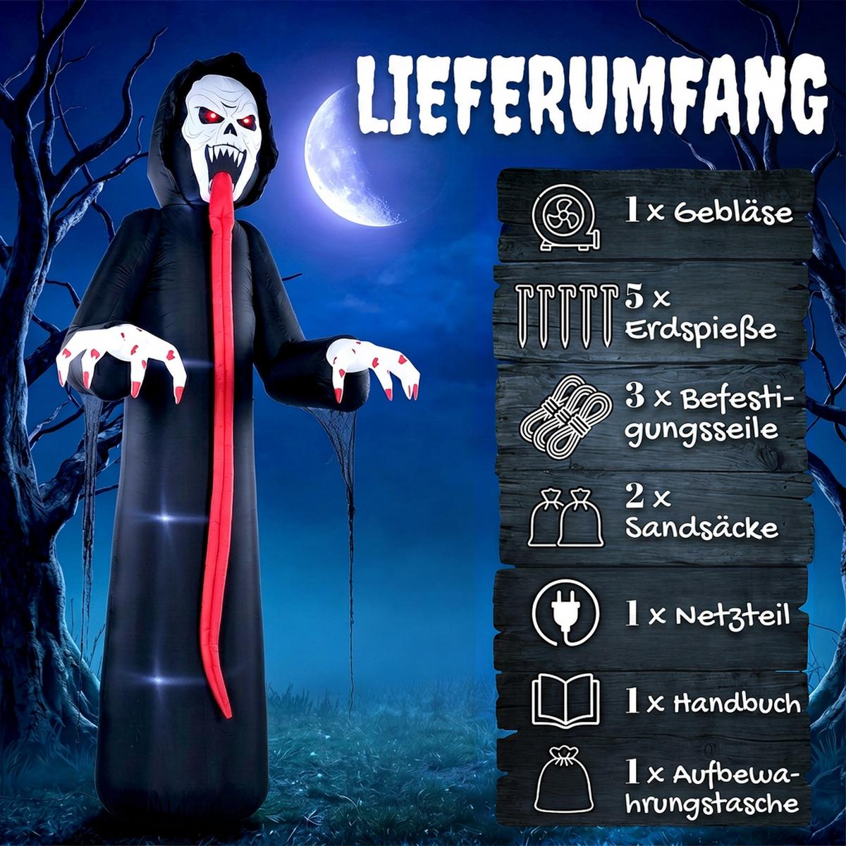 AUFBLASBARES-HALLOWEEN-SKELETT Polyestergewebe Schwarz - Schwarz, Textil (95/310/130cm) - Outsunny