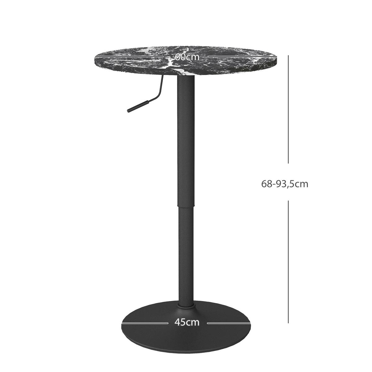 BARTISCH Stehtisch Runder Esstisch für 2 Personen, Schwarz, Ø60 x 68-93,5cm - Schwarz, Holzwerkstoff (60/60/93.5cm) - HOMCOM
