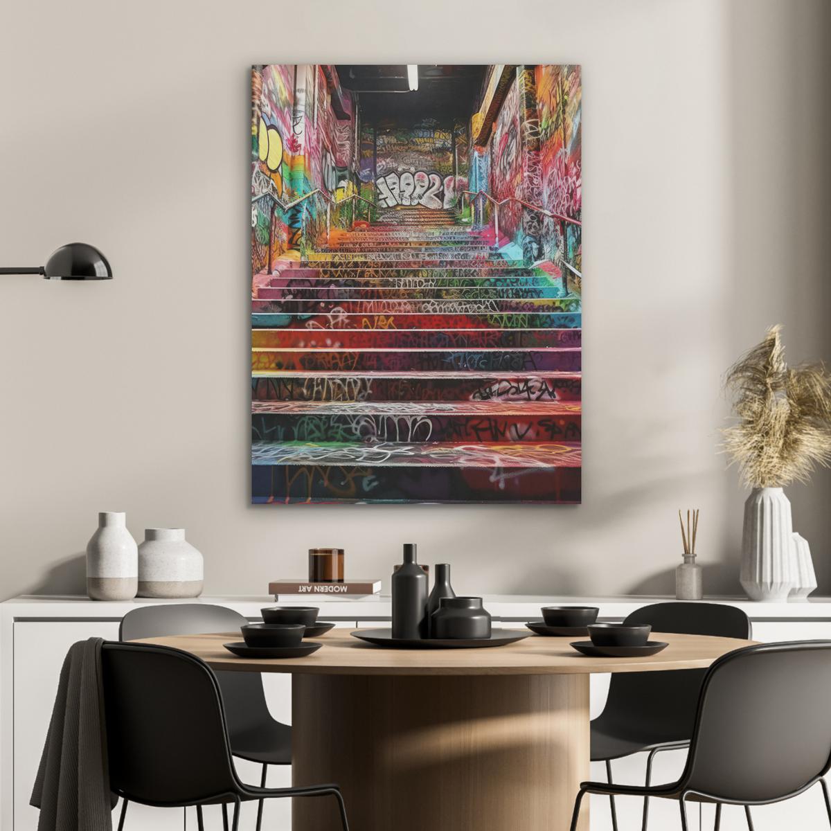 AKUSTIKBILD Treppe - Graffiti - Farben - Kunst Wandbilder 60x80 cm - Multicolor, Kunststoff (60/80/0.9cm) - MuchoWow
