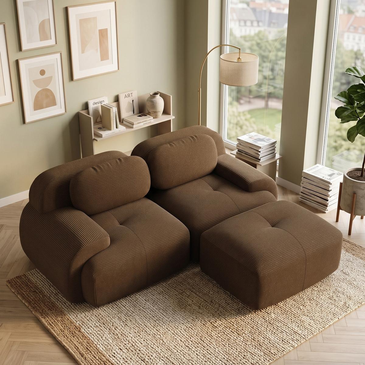 ECKSOFA Modulares Boneless Cord Sofa 2-Sitzer - Braun, Textil (208/178cm) - Urban Meuble