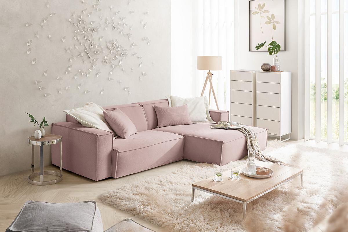 ECKSOFA SAMU Pink Cord - Schwarz/Rosa, Textil (276/168cm) - KAWOLA