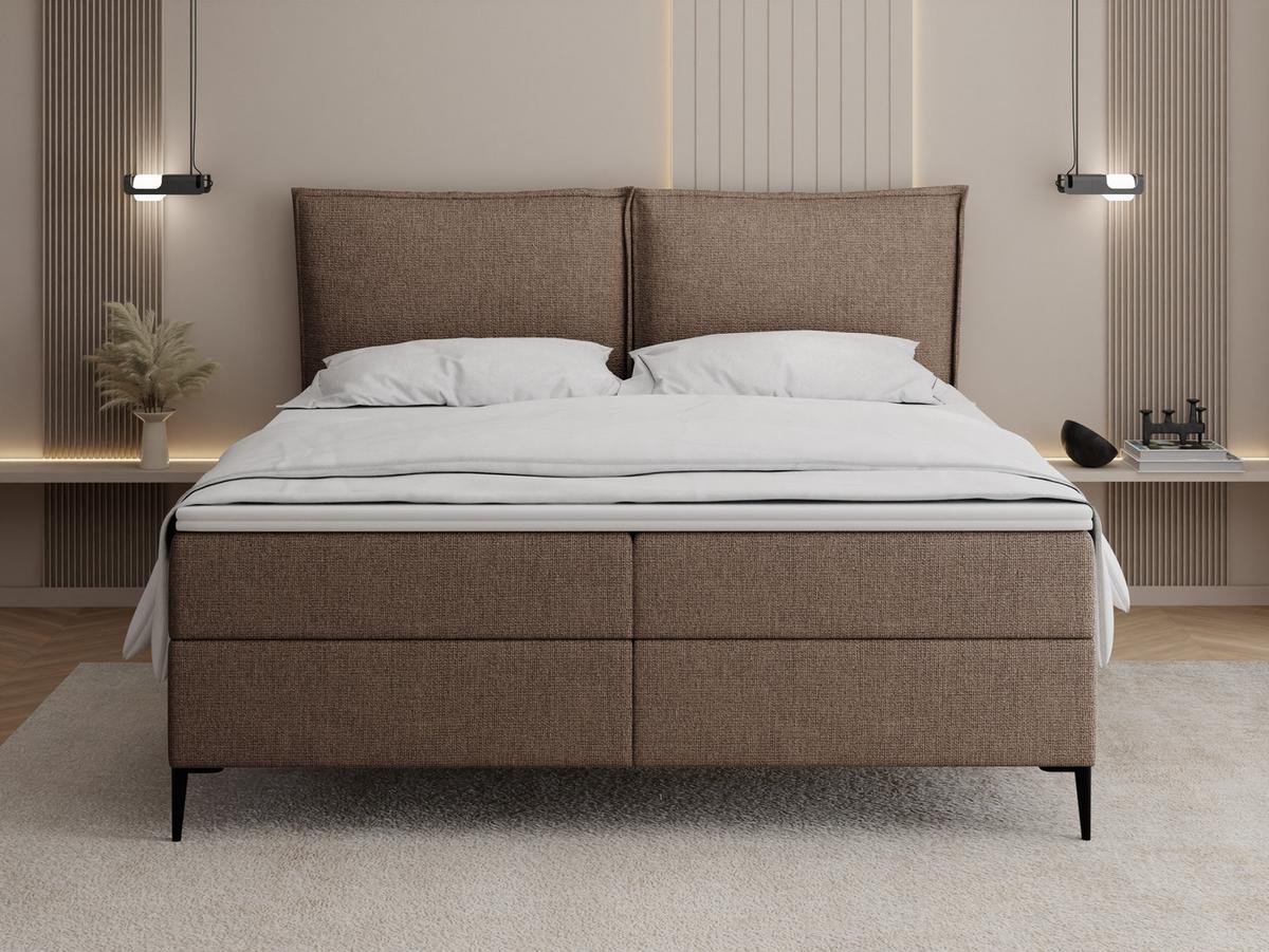 BOXBETT Calio Rise mit Bettkasten, Braun Chenille 120x200 cm – inkl. H4 Taschenfederkern Matratze & Foam Topper - Beige/Schwarz, Holz/Holzwerkstoff (120/200cm) - WFL GROUP