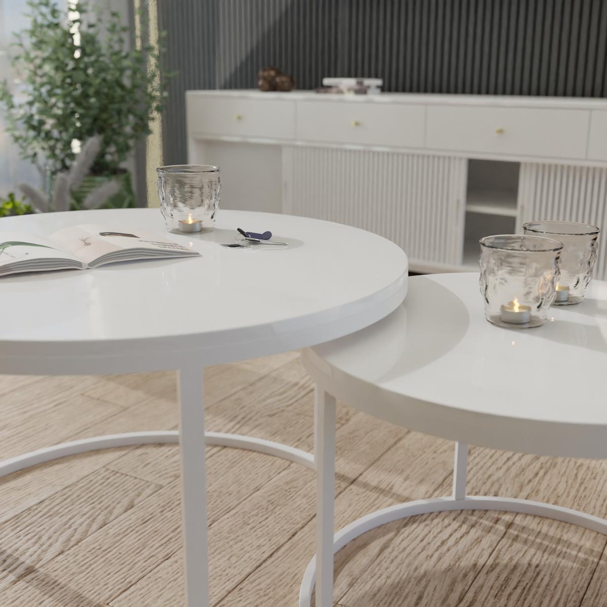 COUCHTISCH rund Klein, Weißglanz, Rahmen Weiß - Weiß, Holzwerkstoff (70/70/48cm) - Idohome
