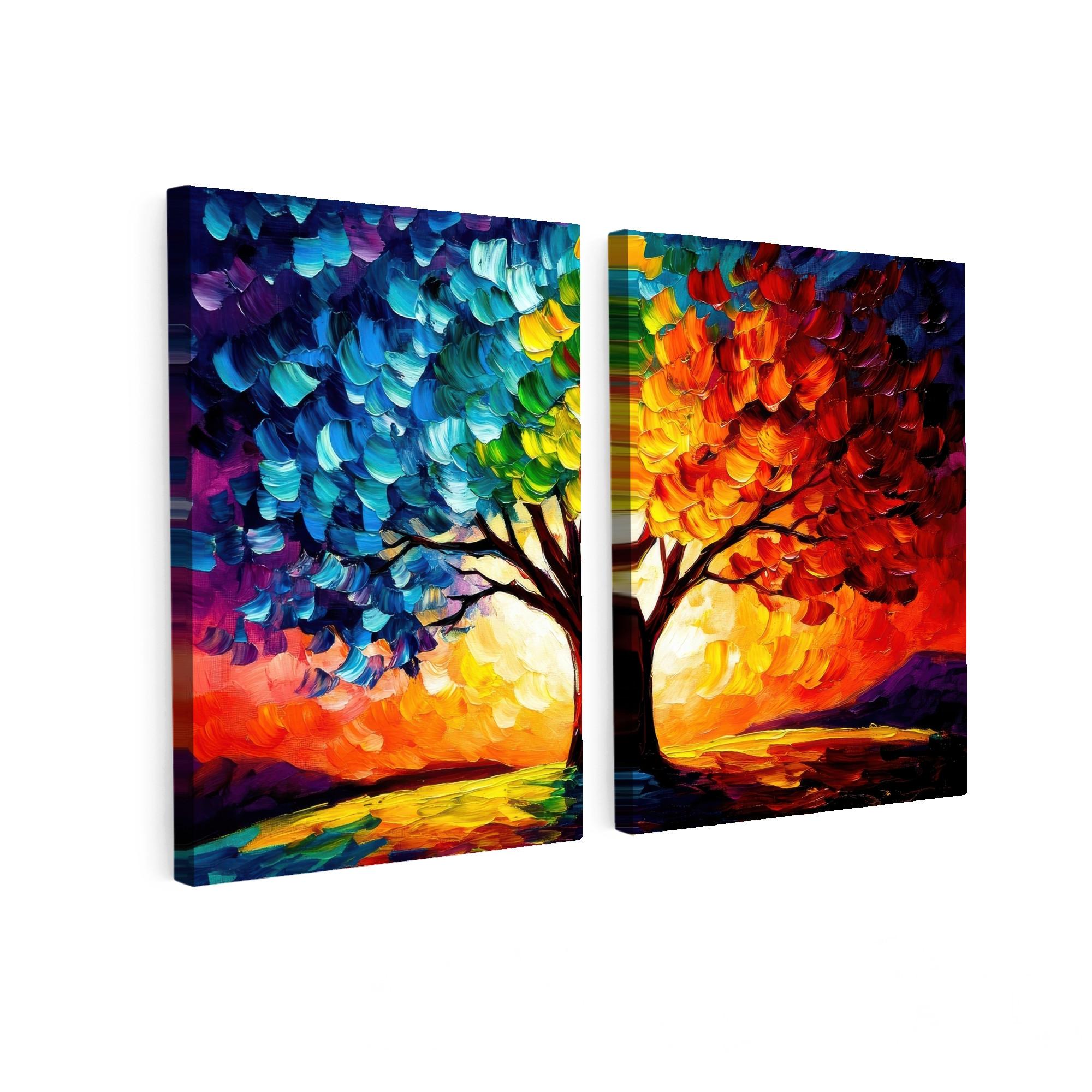 LEINWANDBILD 2er Set Baum - Farbenfroh - Malerei-Look - Abstrakt 100x70 cm - Multicolor, Textil (100/70cm) - MuchoWow