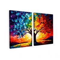 LEINWANDBILD 2er Set Baum - Farbenfroh - Malerei-Look - Abstrakt 100x70 cm - Multicolor, Textil (100/70cm) - MuchoWow