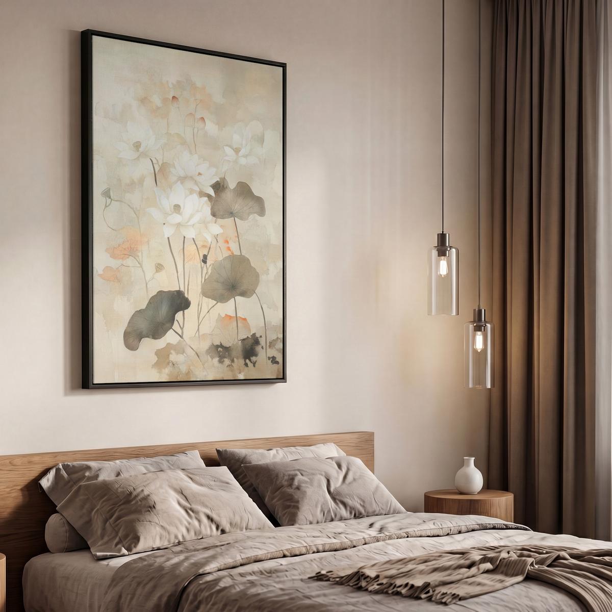 LEINWAND Bilder mit Rahmen - Blumen - Japandi - Wabi sabi - 60x90 - Sandfarben, Textil (60/90cm) - MuchoWow