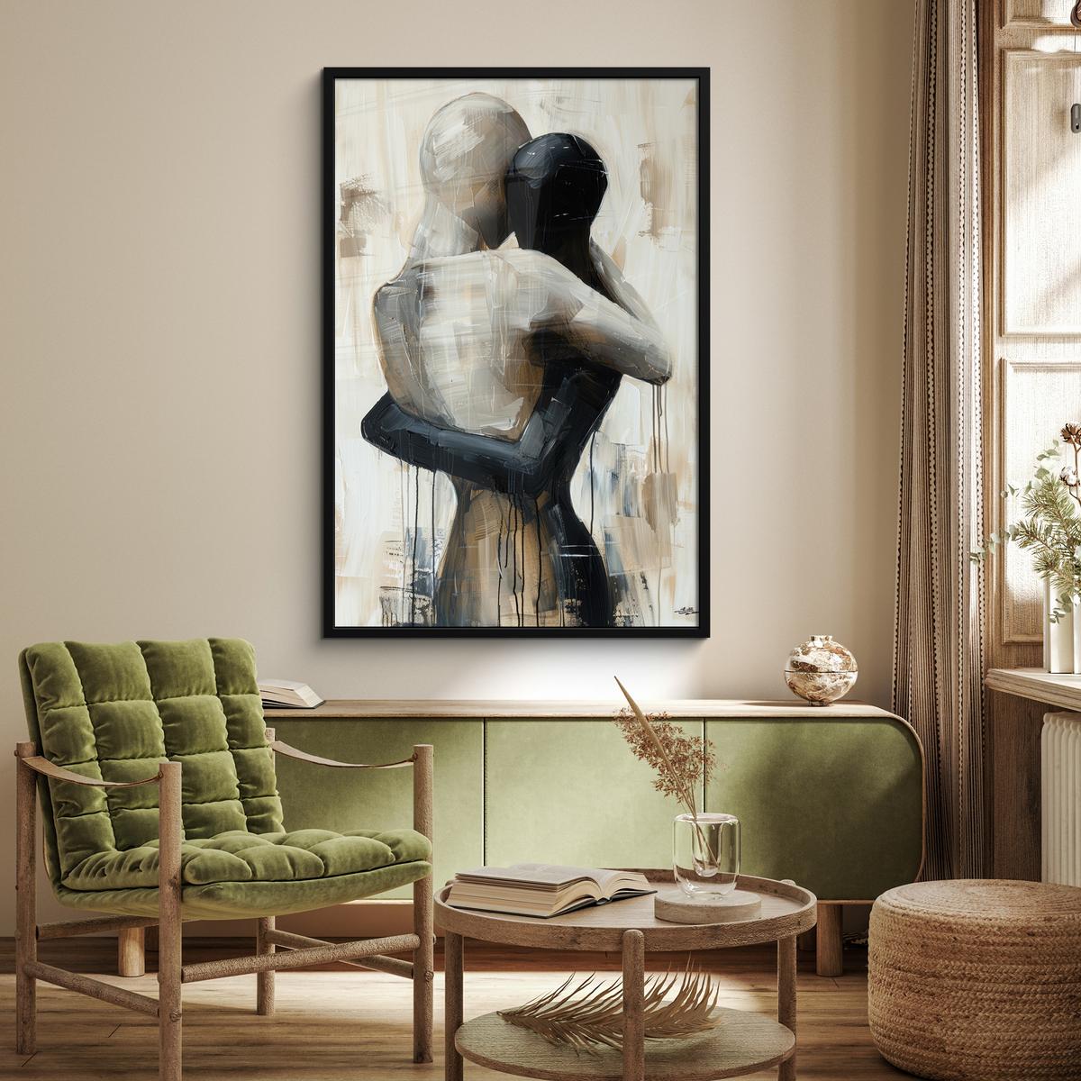 POSTER MIT RAHMEN Abstrakt - Liebe - Schwarz und weiß - Modern Bilderleiste 80x120 cm - Schwarz, Papier (80/120cm) - MuchoWow