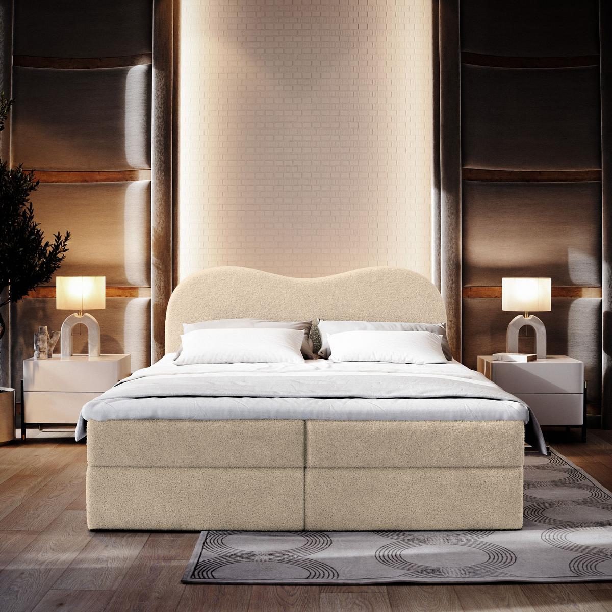BOXBETT FLUVIA N 160x200 cm mit Matratze und Topper - Creme - Creme, Holz (160/200cm) - MASSENO