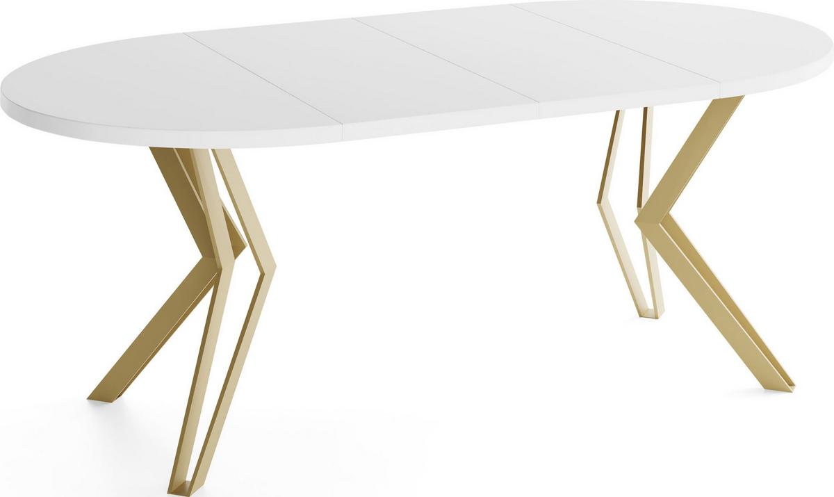 ESSTISCH Daisy runder ausziehbarer, Weiß 120-200/100/76 cm - Goldfarben/Weiß, Holzwerkstoff/Metall (120/200/76cm) - WFL GROUP