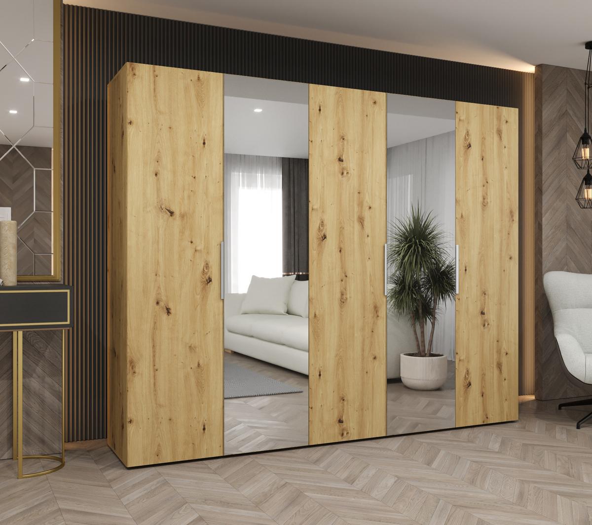 DREHTÜRENSCHRANK 202/250/52 5-türig - Kaschmir/Goldfarben, Holz (250/202/52cm) - MÖBEL KRYSPOL