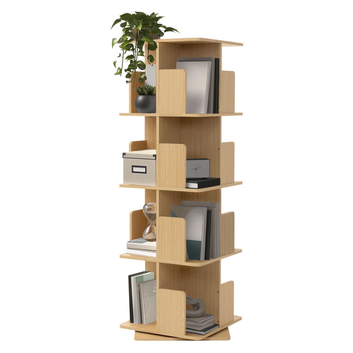 BÜCHERREGAL Kinder mit 4 Ebenen Eiche 40x124,5x40 cm Drehbar 360 Grad - Beige, Holzwerkstoff (40/124.5/40cm) - ML-DESIGN