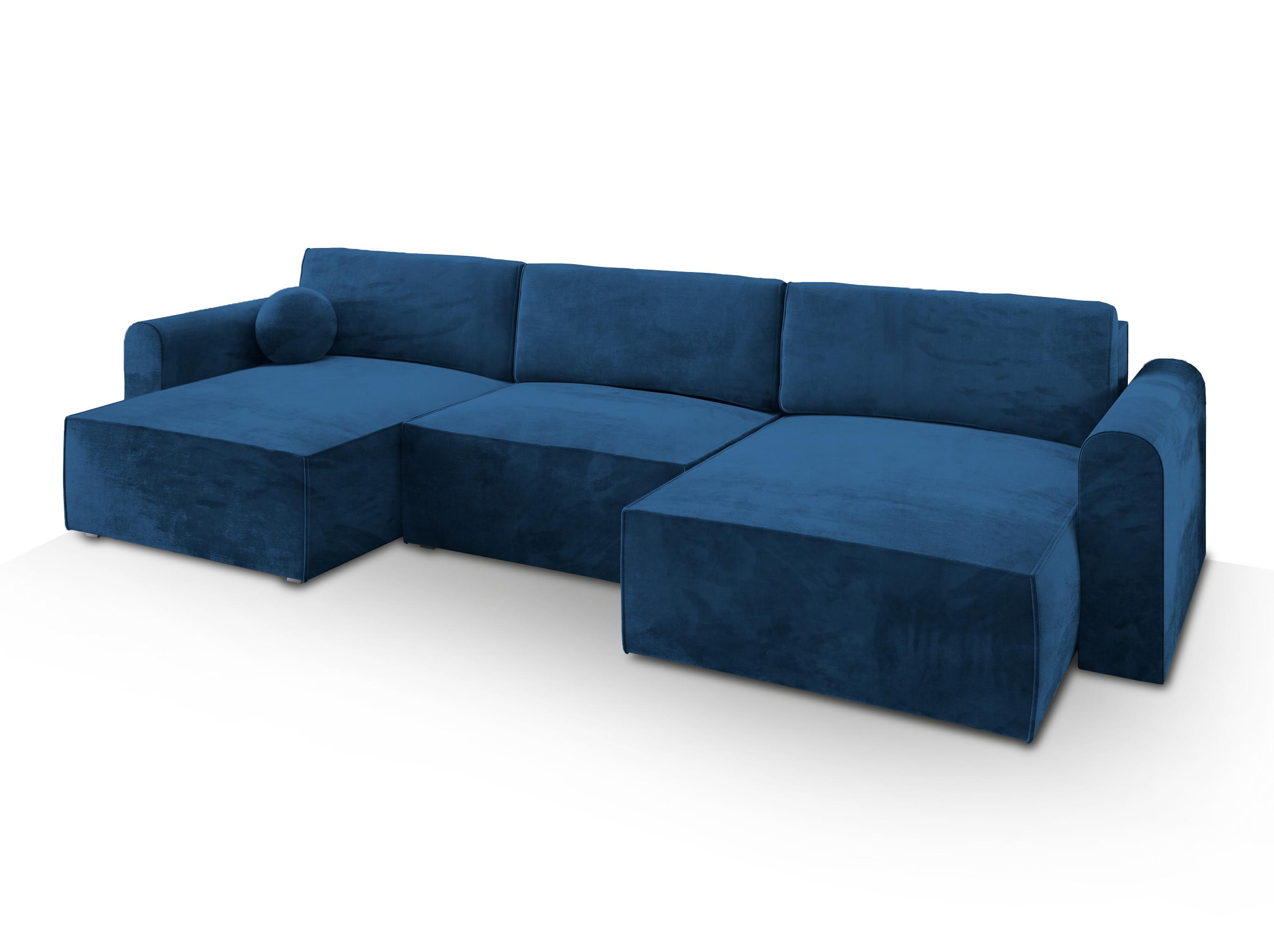 WOHNLANDSCHAFT FENTO M Blau Velours-Stoff mit Schlaffunktion - Blau/Grau, Holz/Kunststoff (347/90/148cm) - MASSENO