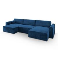WOHNLANDSCHAFT FENTO M Blau Velours-Stoff mit Schlaffunktion - Blau/Grau, Holz/Kunststoff (347/90/148cm) - MASSENO