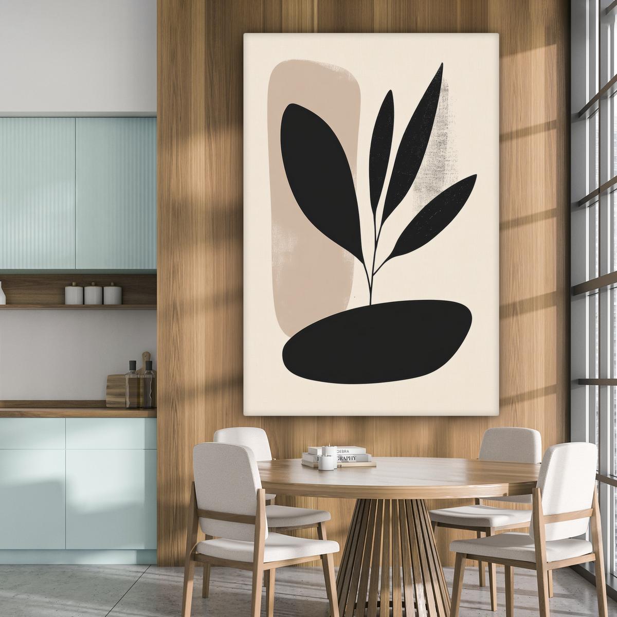 LEINWANDBILD Pflanze - Beige - Japanisch Deko Groß 90x140 cm - Schwarz, Textil (90/140cm) - MuchoWow