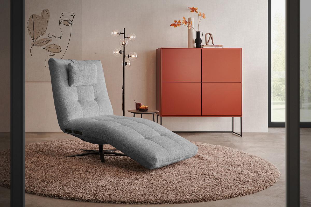 RELAXLIEGE LETICIA Grau Flachgewebe Relaxfunktion, Drehbar (360°) - Schwarz/Grau, Textil/Metall (82/115/156cm) - KAWOLA