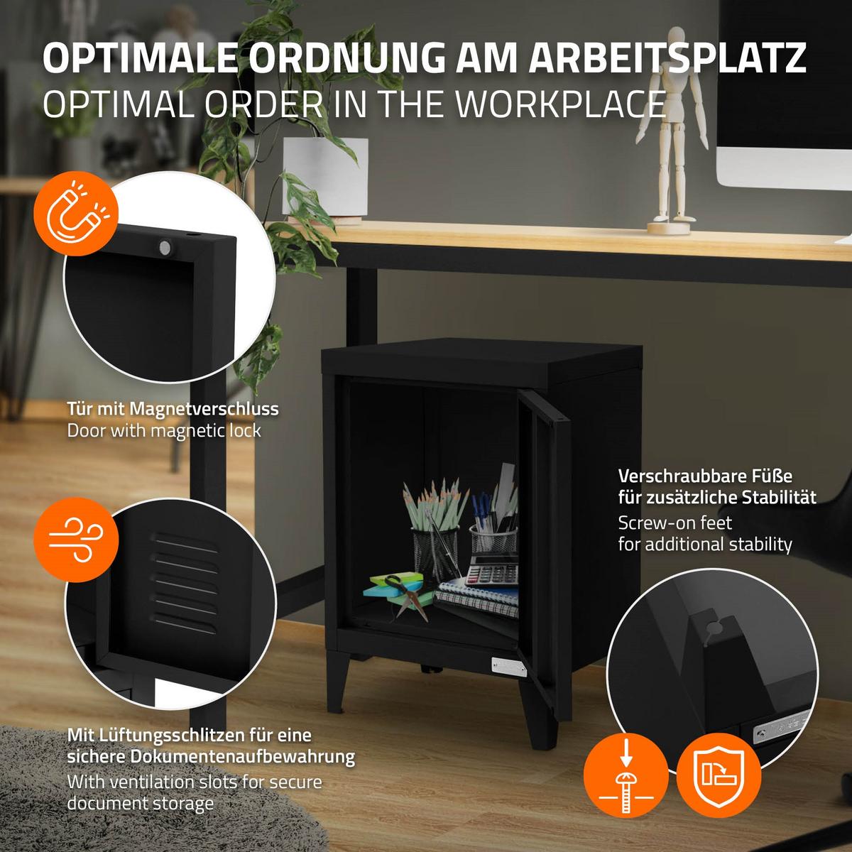 AKTENSCHRANK 40x30x57,5 cm Schwarz aus Stahl - Schwarz, Metall (30/57.5/40cm) - ML-DESIGN
