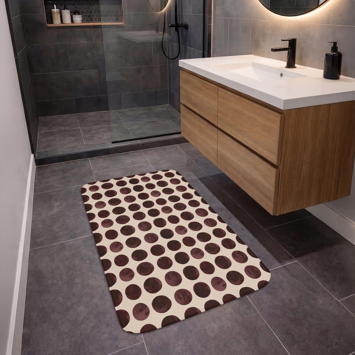 BADEMATTE Polka dots - Muster - Braun 60x90 cm - Bordeaux, Textil (60/90cm) - OnlyWow
